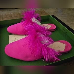 Brand New Kate Spade Suede Marabou Slide Magenta Dahlia Size 8B